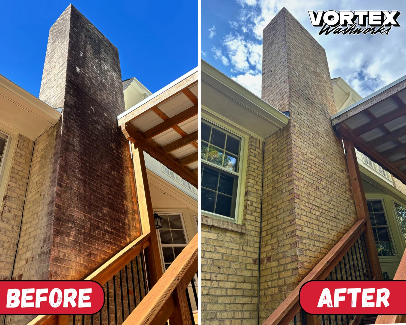 Brick chimney cleaning before and after in Decatur, GA